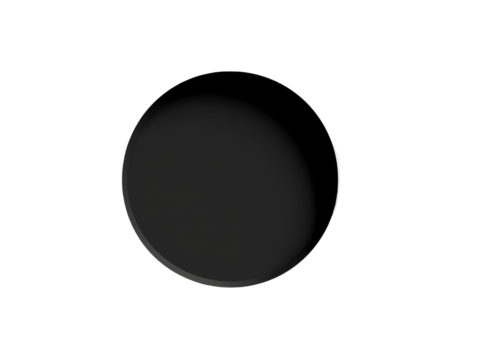 Dark, circular, flat object.?Smooth, solid, matte black surface.?Slight, subtle,  out-of-focus edge