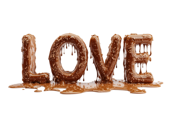 LOVE word sign, Made of chocolate, Valentine's Day on white background
