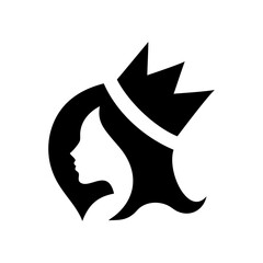 Abstract feminine profile with crown logo simple royal female head vector minimal design