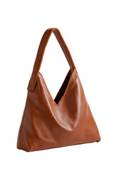 Light brown, triangular tote bag with a v-shaped bottom.  Simple design, two top handles