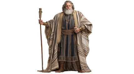 Obraz premium King Jeroboam full body on transparent background. Biblical king of Israel in royal robe and crown, isolated Old Testament figure for Christian artwork, history, and teaching materials.