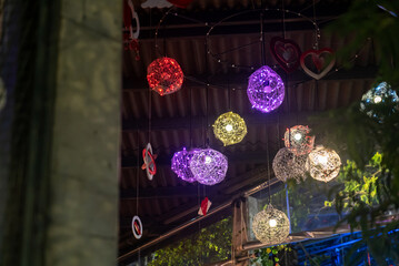 Colorful Decorative Hanging Lights in a Cafe
