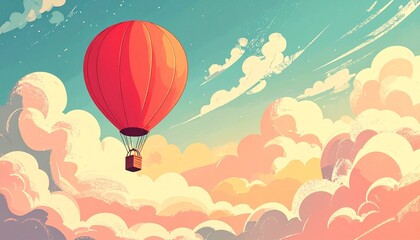 Obraz premium globo rojo brillante ascendiendo hacia arriba sobre un cielo azul