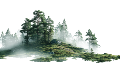 Misty forest hilltop landscape