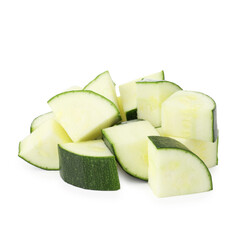Pieces of fresh zucchini isolated on white