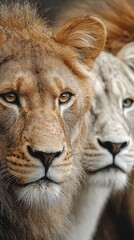 Fototapeta premium Close-up Portrait of Two Lions, Majestic Wildlife in Natural Habitat