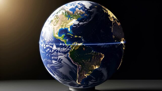 Earth globe with illuminated cities at night and day light with equator line