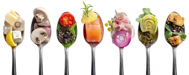 Assorted Food Delights on Spoons