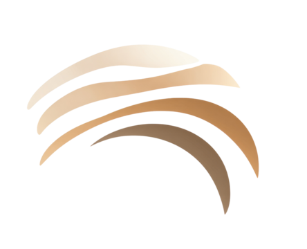 Abstract design with overlapping, curved, color gradients.  Three arched shapes, progressing in shades of beige, tan, and brown