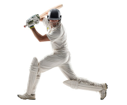 A cricket batsman in full swing, capturing the intensity and dynamic motion of the game.