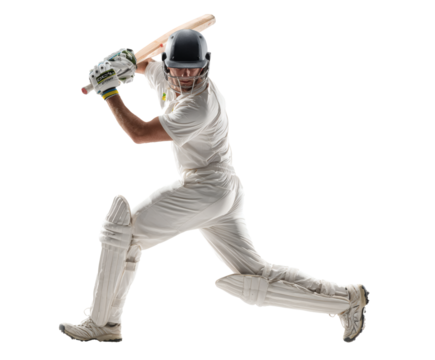A cricket batsman in full swing, capturing the intensity and dynamic motion of the game. - Powered by Adobe