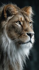 Obraz premium Majestic Lion Portrait with Intense Gaze and Detailed Fur Texture