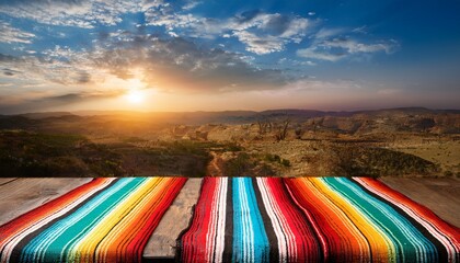rustic table top background with a mexican tablecloth