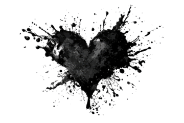 Dark heart shape bursts with water splashes