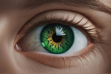 Fototapeta premium A detailed, ultra-realistic illustration of a vibrant green eye. photography of green eye.
