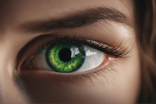 A detailed, ultra-realistic illustration of a vibrant green eye. photography of green eye.