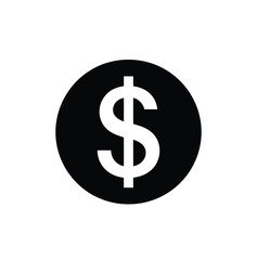 Obraz premium Minimalist black circular icon featuring a bold white dollar sign, symbolizing currency, finance, and economic value in a clean graphic design for various financial concepts