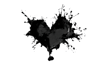 Dark heart-shaped liquid splash against black background