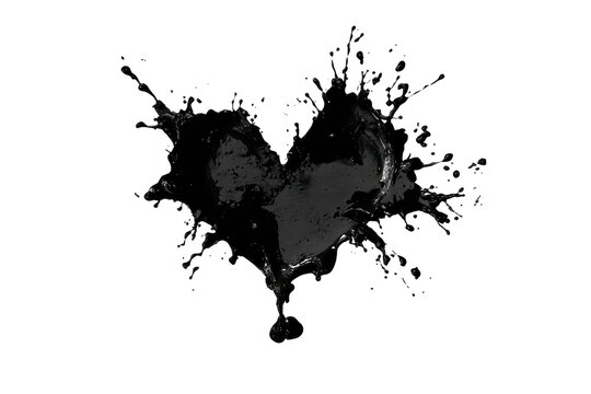Dark heart-shaped liquid splash against black background