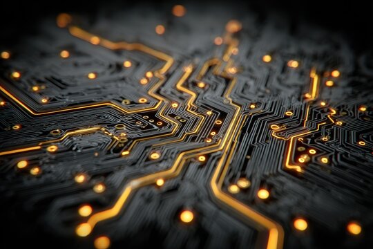 Abstract Technology Circuit Board with Illuminated Lines and Dots