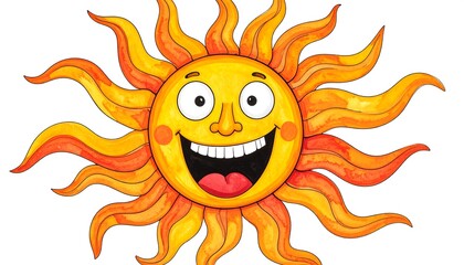 Cartoon sun with a happy face and radiating rays