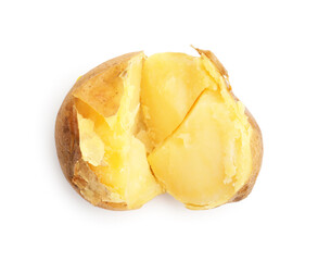 One tasty baked potato isolated on white, top view