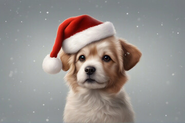 A charming illustration of a cute dog wearing a Christmas hat. Generative AI