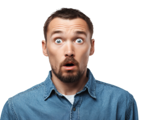Surprised man with open mouth and wide eyes.