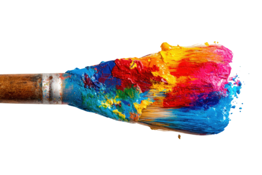 A paintbrush dripping with vibrant colors