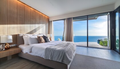 modern minimalist bedroom overlooking inspiring ocean view
