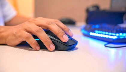 Close-up of hands using a computer mouse