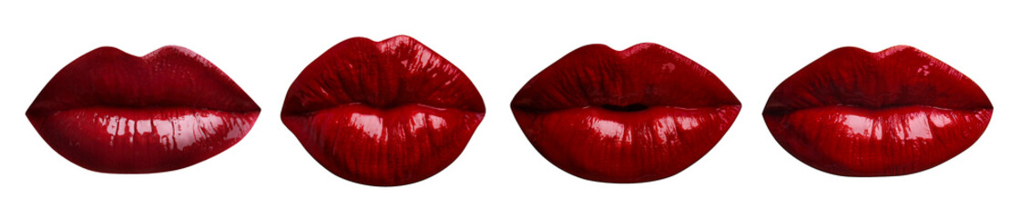 Female lips with dark red lipstick isolated on white, collage