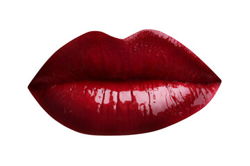 Female lips with dark red lipstick isolated on white