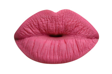 Female lips with pink lipstick isolated on white