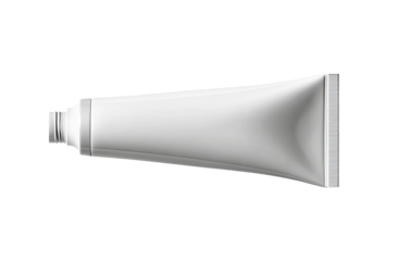 Blank white tube, likely for cosmetic or personal care product.  Empty,  plastic tube,  horizontal,  smooth,  matte finish,  packaging,  product design,  illustration,  3D render