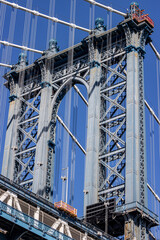 Fototapeta premium USA, New York, New York City, Brooklyn, DUMBO, View of one of the Towers in Steel of Manhattan Bridge