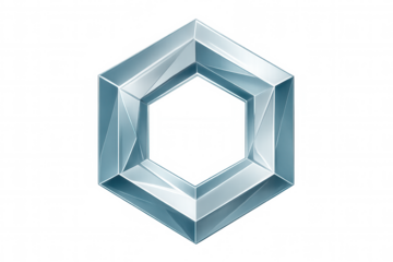 Hexagonal frame with crystal effect shining on a transparent background, perfect for elegant and modern designs