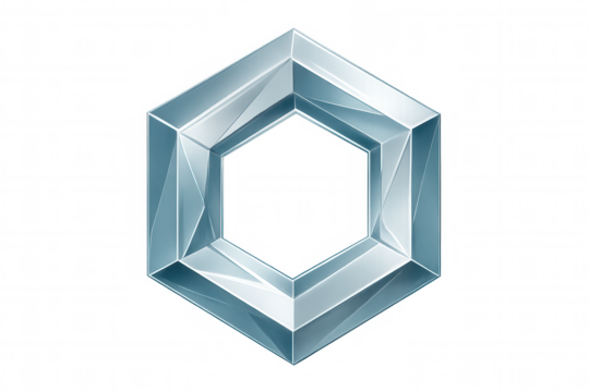 Hexagonal frame with crystal effect shining on a transparent background, perfect for elegant and modern designs