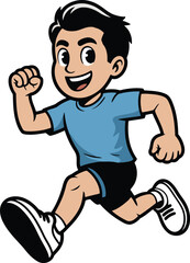 Cartoon Boy Running with Joy, Active Lifestyle and Exercise Illustration, Sporty Kid