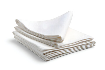 Stack of neatly folded white cloth napkins clean and crisp