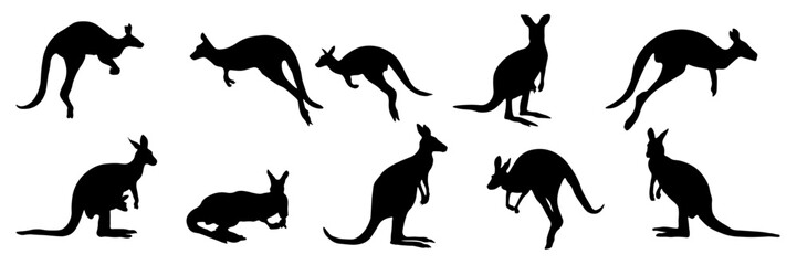 Kangaroo silhouette, vector illustration isolated on white background. Ideal for logos, emblems and creative design projects