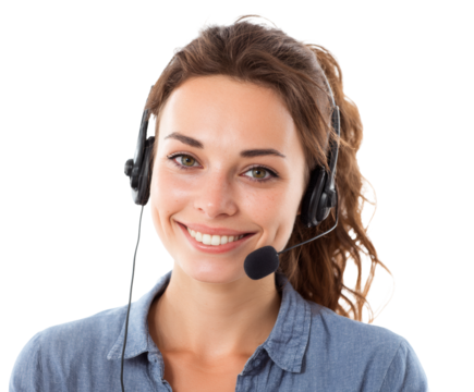Happy customer service representative with a headset ready to assist and support.