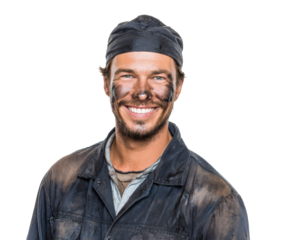 Smiling worker with a dirty face