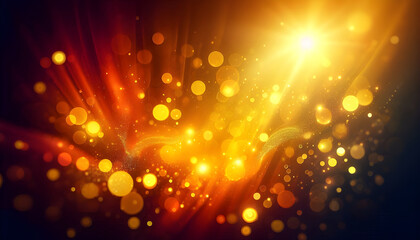 Fiery Orange Light Rays With Golden Bokeh And Glittering Dust abstract background