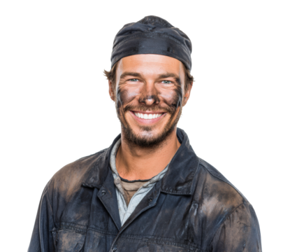 Smiling worker with a dirty face