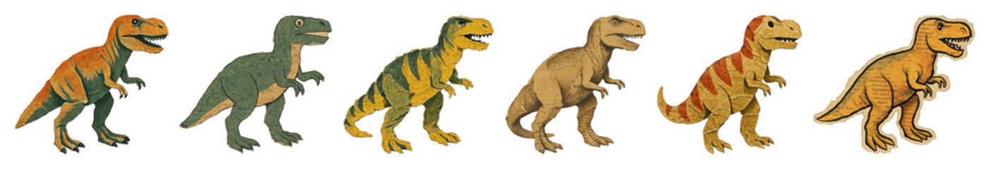 Fototapeta premium PNG Colorful dinosaur stickers collection, element set on transparent background