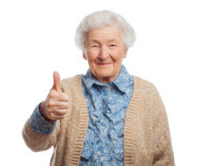 Smiling elderly woman with thumbs up
