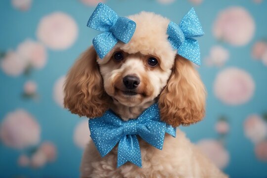 Charming poodle with a decorative bow | Sweet little poodle. Generative AI