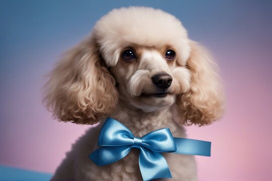 Charming poodle with a decorative bow | Sweet little poodle. Generative AI
