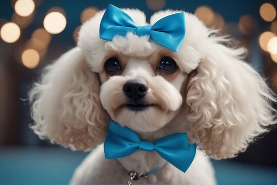 Charming poodle with a decorative bow | Sweet little poodle. Generative AI